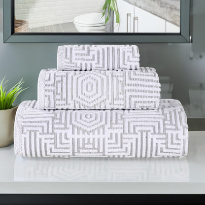 Superior Jasper Cotton Modern Jacquard Soft 3 Piece Bathroom Towel Set