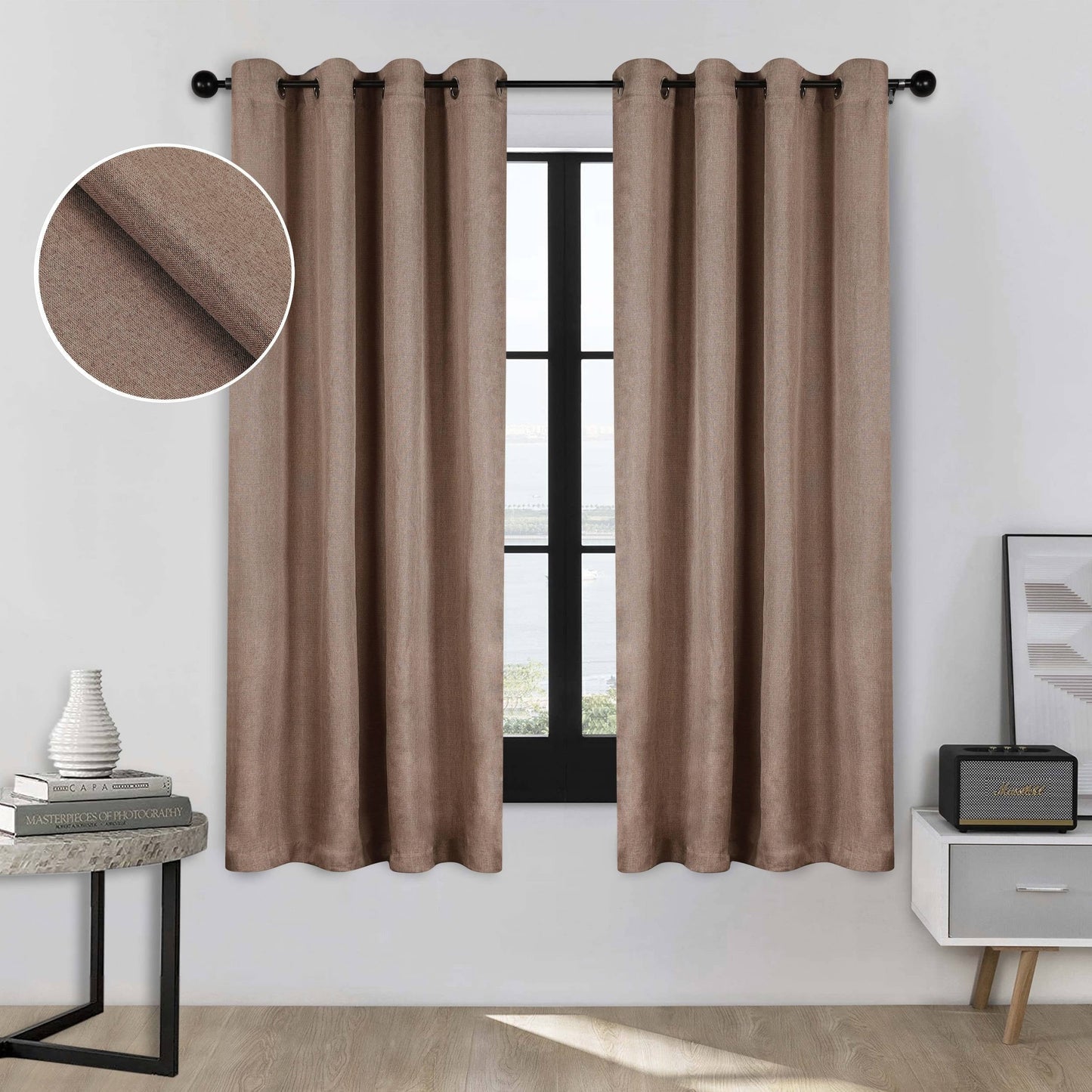 Superior Linen Washable Room Darkening Curtains, Set of 2 Panels