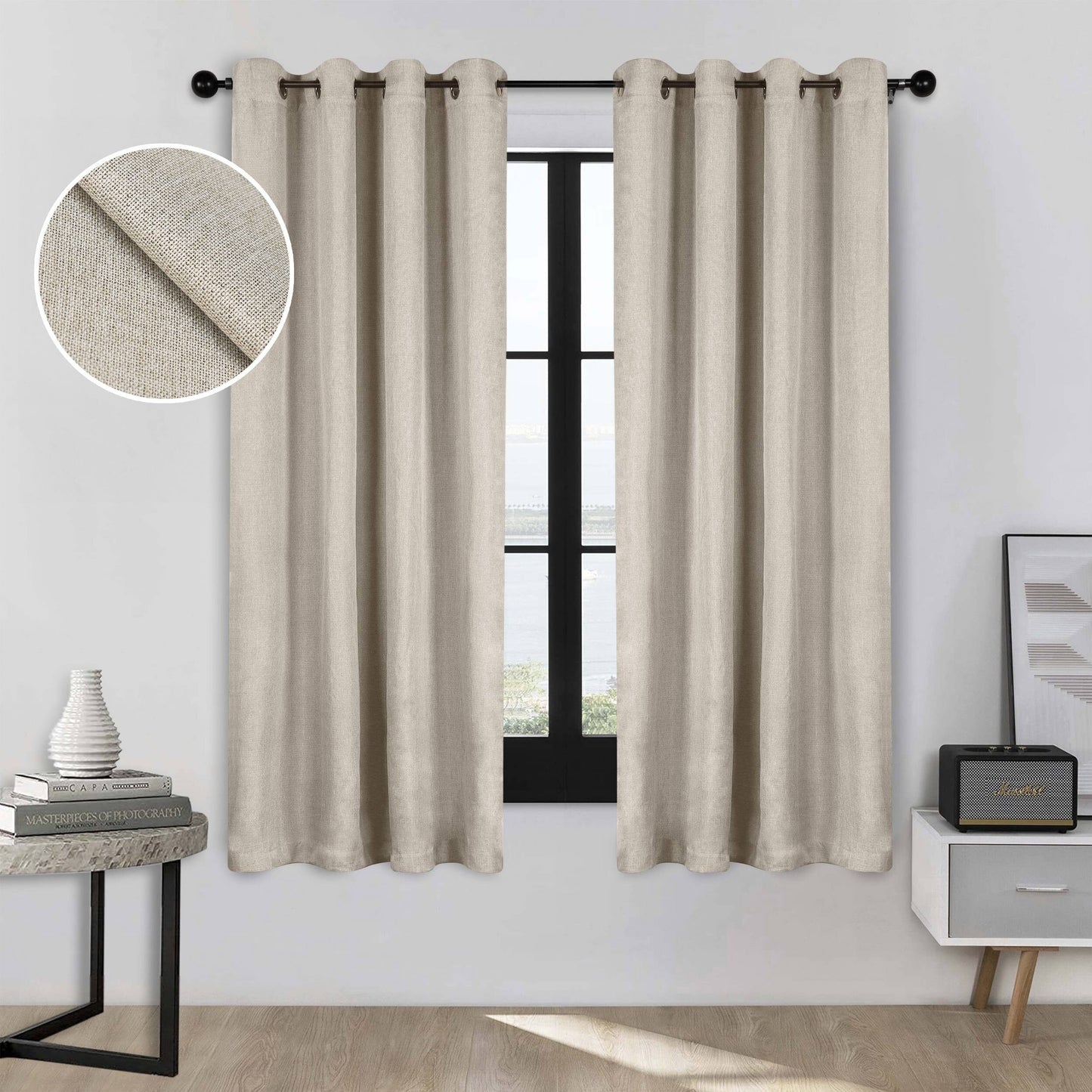 Superior Linen Washable Room Darkening Curtains, Set of 2 Panels