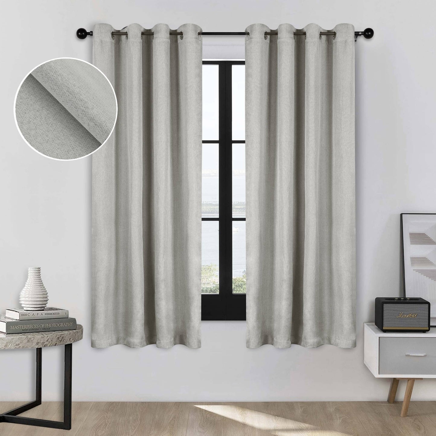 Superior Linen Washable Room Darkening Curtains, Set of 2 Panels