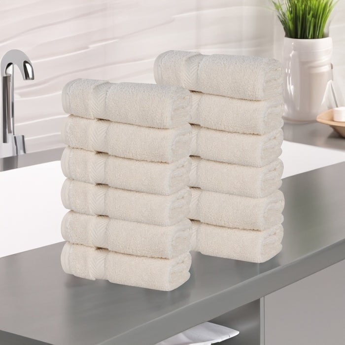 Superior Zero Twist Cotton Soft Absorbent Face Towel Washcloth Set of 12