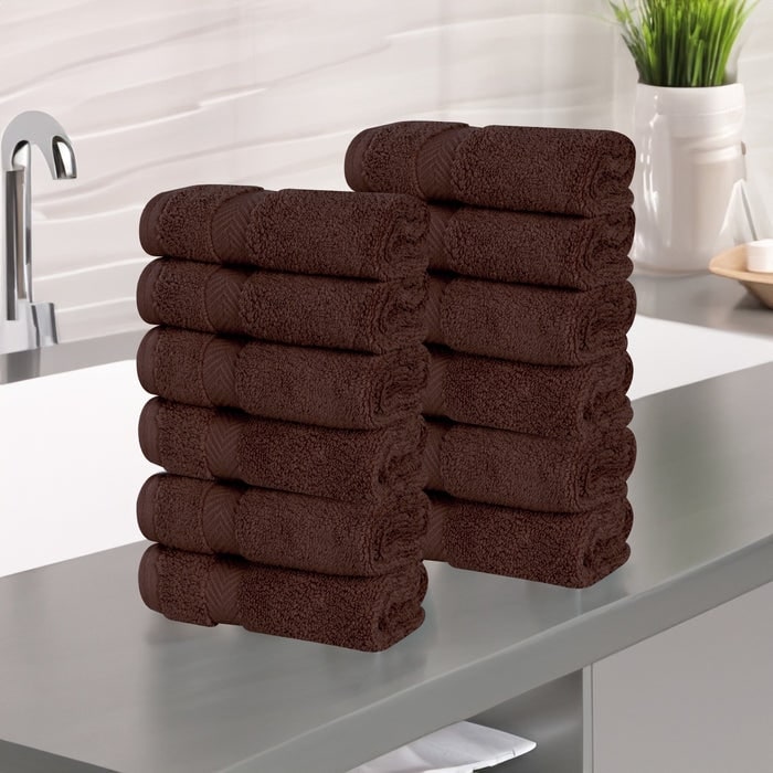 Superior Zero Twist Cotton Soft Absorbent Face Towel Washcloth Set of 12