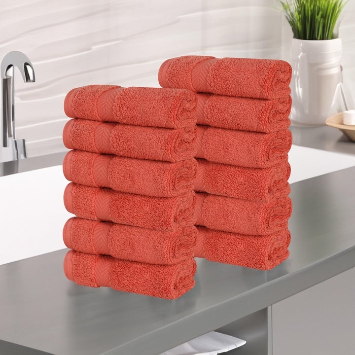 Superior Zero Twist Cotton Soft Absorbent Face Towel Washcloth Set of 12