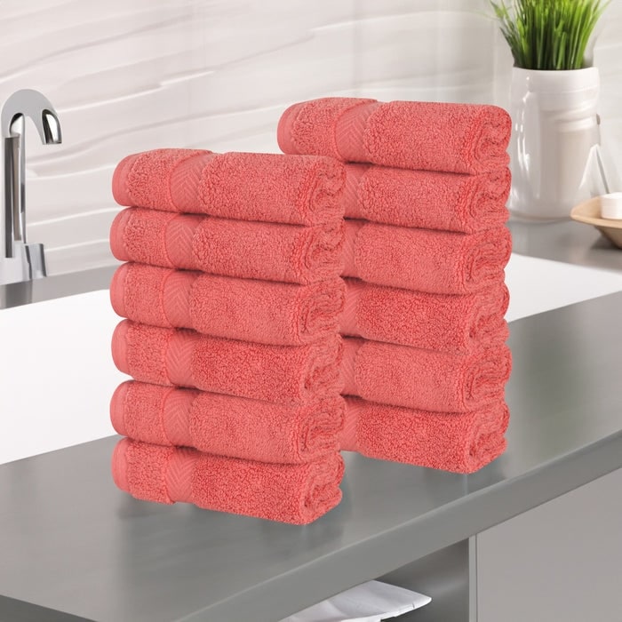 Superior Zero Twist Cotton Soft Absorbent Face Towel Washcloth Set of 12
