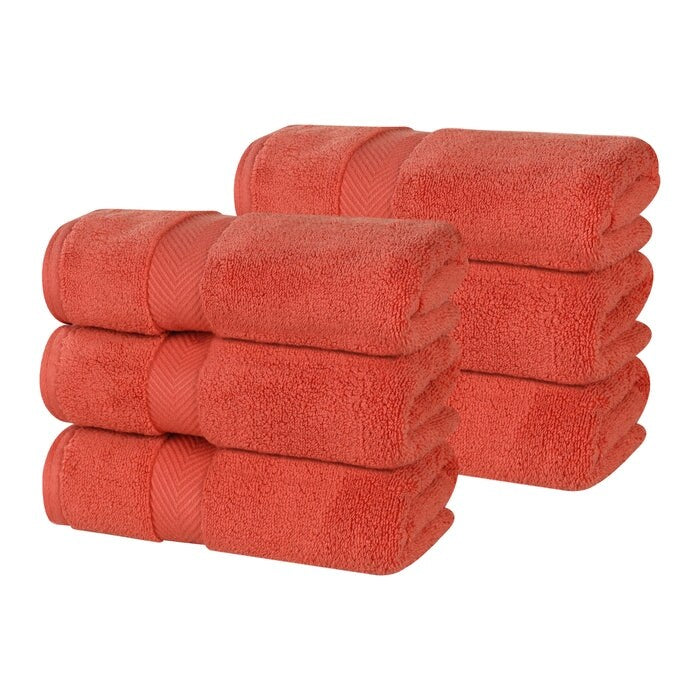Superior Zero Twist Cotton Solid Soft Absorbent Hand Towel Set of 6