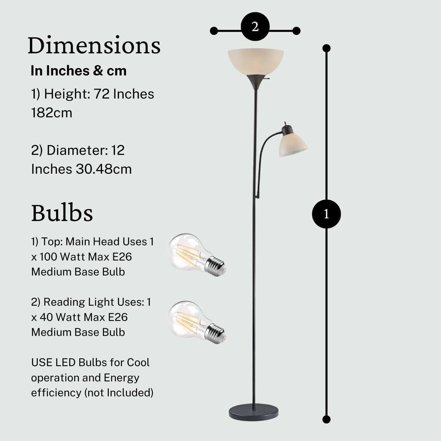 LIGHTACCENTS White Floor Lamp with Opal White Cone Shade – Standing Lamps, Torch Floor Lamps for Living Room, Bedroom...