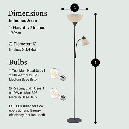 LIGHTACCENTS White Floor Lamp with Opal White Cone Shade – Standing Lamps, Torch Floor Lamps for Living Room, Bedroom...