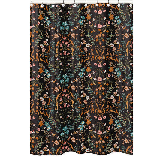 Sweet Jojo Designs Boho Wildflower Vintage Floral Girl Bathroom Fabric Bath Shower Curtain Botanical Garden Bohemian Farmhouse