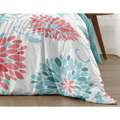Sweet Jojo Designs Emma Girl Twin 2-piece Comforter Set - Coral and Turquoise Blue Floral Flower Blossom Shabby Chic Elegant