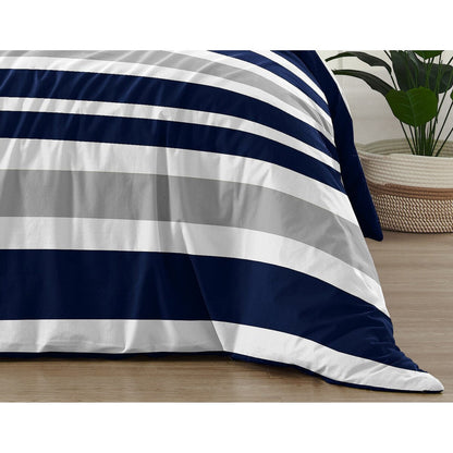 Sweet Jojo Designs Navy Blue and Gray Stripe 3-piece Full/ Queen-size Comforter Set