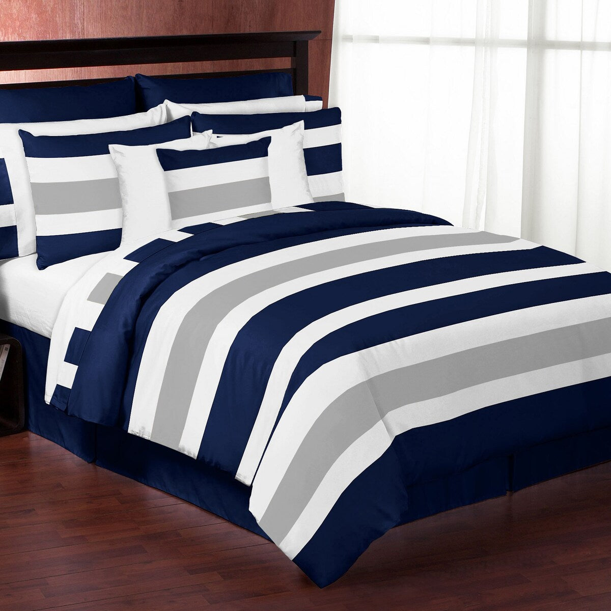 Sweet Jojo Designs Navy Blue and Gray Stripe 3-piece Full/ Queen-size Comforter Set