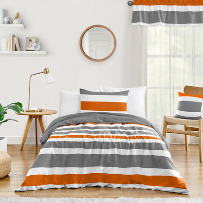 Sweet Jojo Designs Orange and Gray Stripe 2-piece Twin Comforter Set