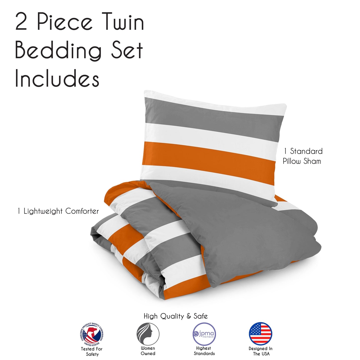Sweet Jojo Designs Orange and Gray Stripe 2-piece Twin Comforter Set