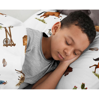 Sweet Jojo Designs Western Cowboy Boy 4-piece Queen Sheet Set Wild West Southern Charm Country South Horse Steer Cow Farm Animal