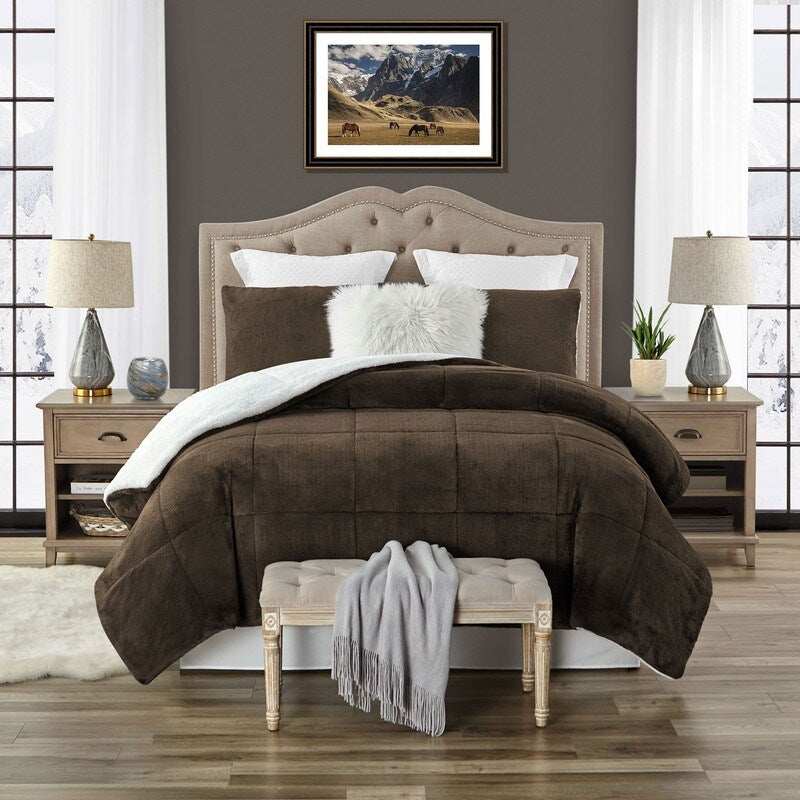 Swift Home Luxurious Reversible High Pile Plush and Sherpa Comforter Set
