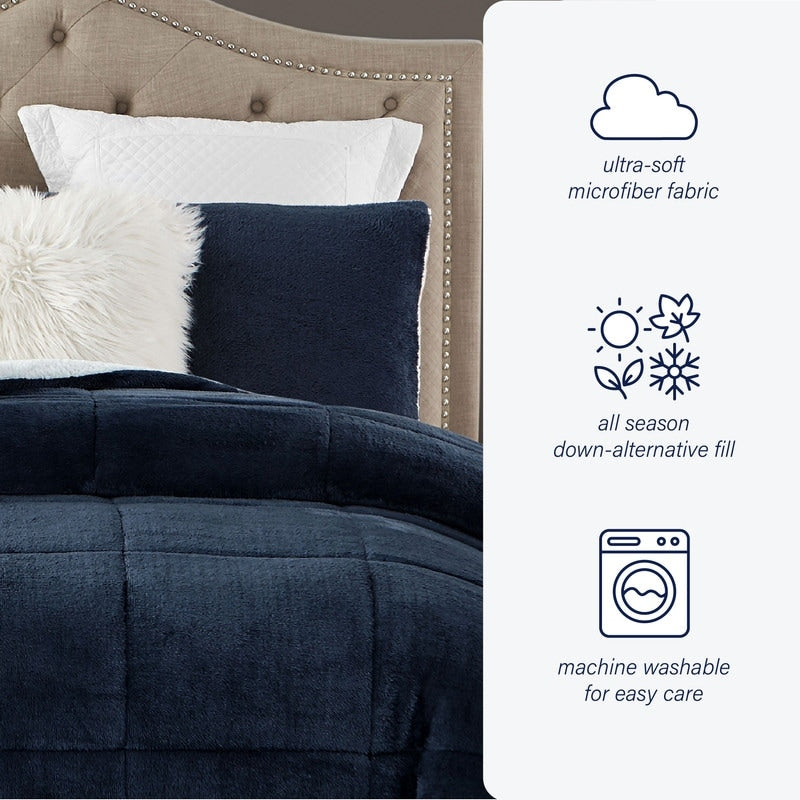 Swift Home Luxurious Reversible High Pile Plush and Sherpa Comforter Set