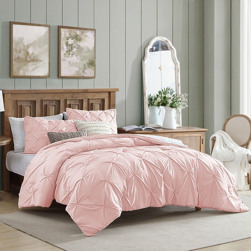 Swift Home Modern Diamond Pintuck Ultra-Soft Microfiber 3-Piece Bedding Comforter Set