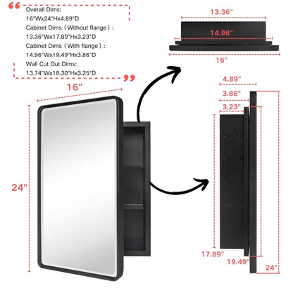TEHOME Farmhouse Recessed Metal Bathroom Medicine Cabinets with Mirror