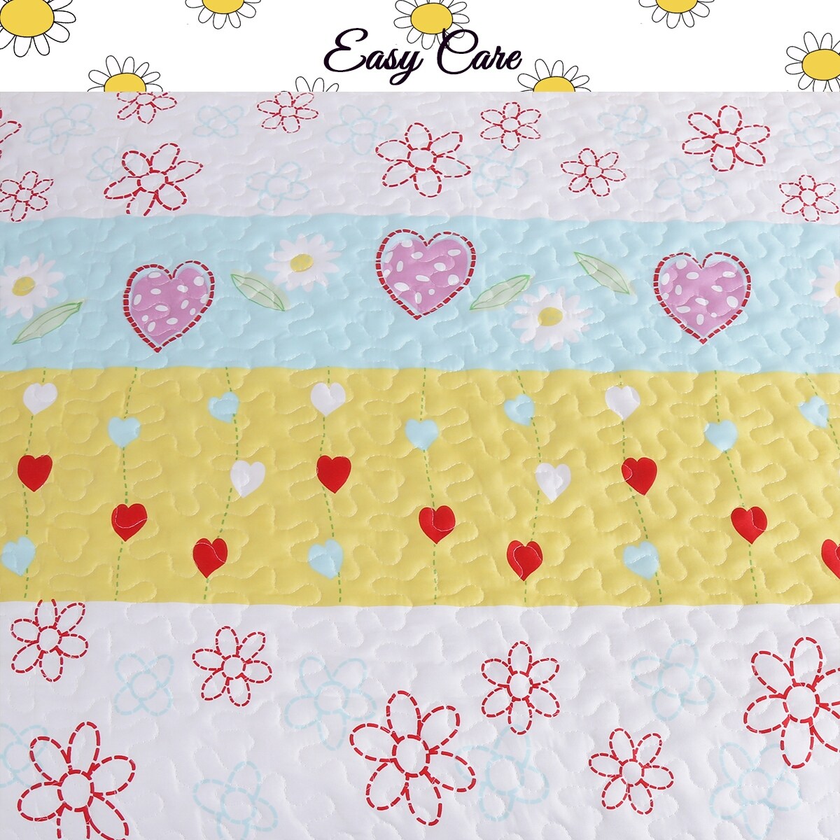 Taylor & Olive Purple/ White Floral Heart Reversible Quilt Bedding Set