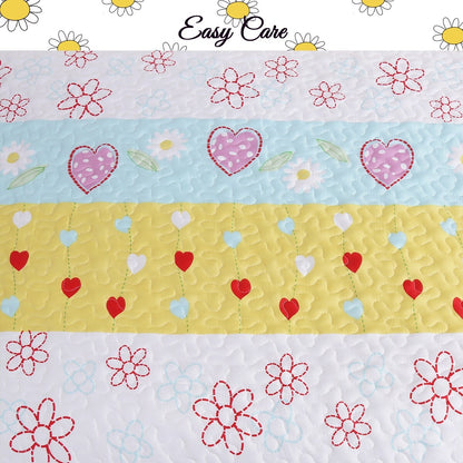 Taylor & Olive Purple/ White Floral Heart Reversible Quilt Bedding Set