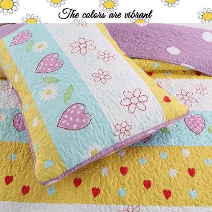 Taylor & Olive Purple/ White Floral Heart Reversible Quilt Bedding Set