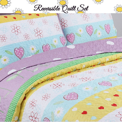 Taylor & Olive Purple/ White Floral Heart Reversible Quilt Bedding Set