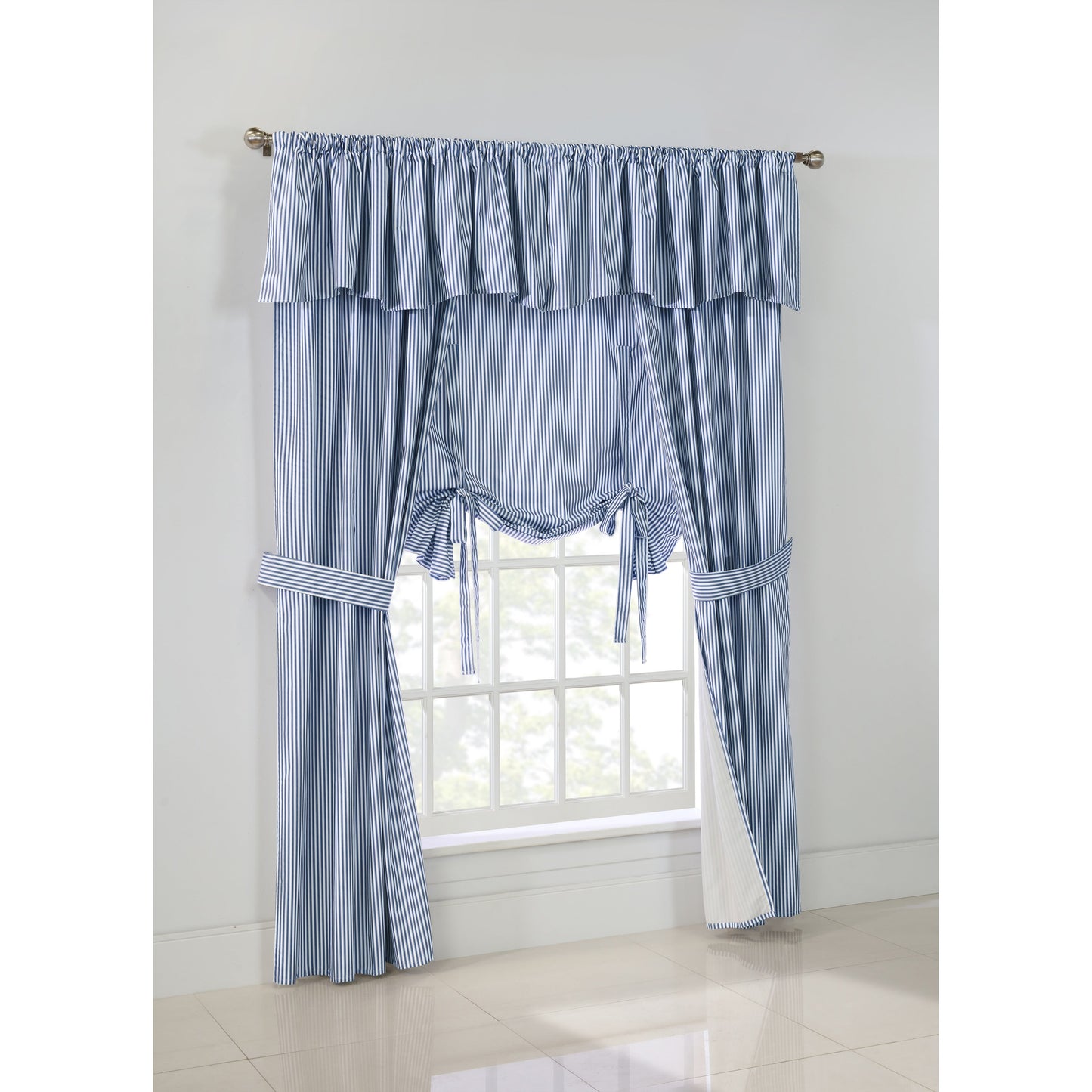 ThermaLogic Ticking Stripe Pole Top Window Curtain Panel Set