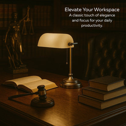 Traditional Bankers Desk Lamp With Green Glass Shade