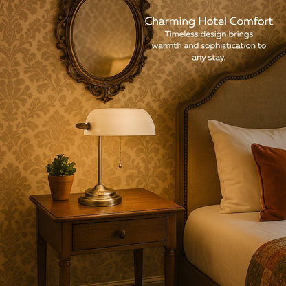 Traditional Bankers Desk Lamp With Green Glass Shade