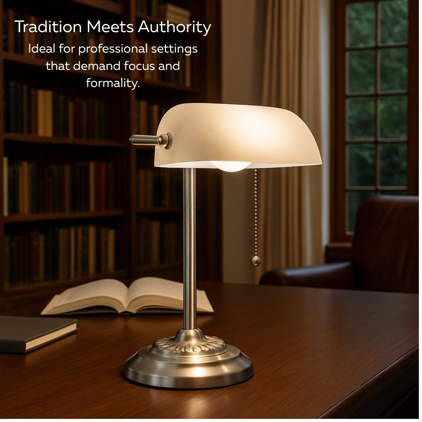 Traditional Bankers Desk Lamp With Green Glass Shade