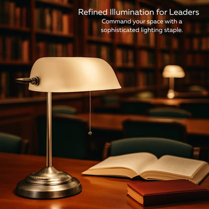 Traditional Bankers Desk Lamp With Green Glass Shade