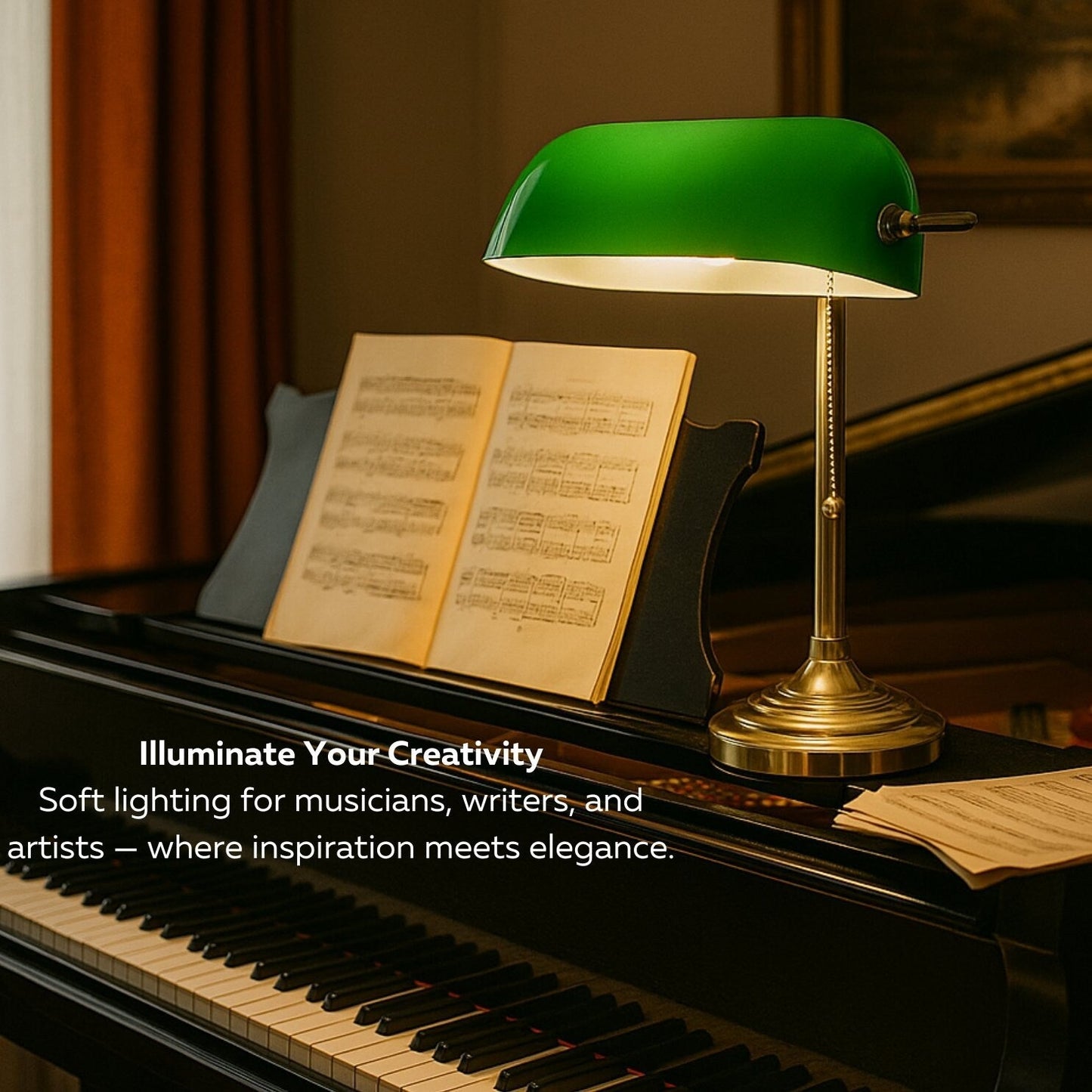 Traditional Bankers Desk Lamp With Green Glass Shade