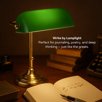 Traditional Bankers Desk Lamp With Green Glass Shade