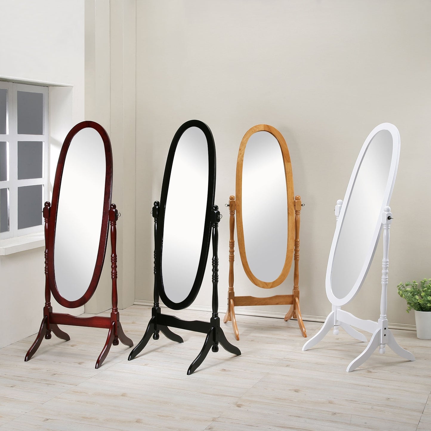 GTU Furniture Swivel Adjustable Full-Length Standing Oval Wood Cheval Floor Mirror