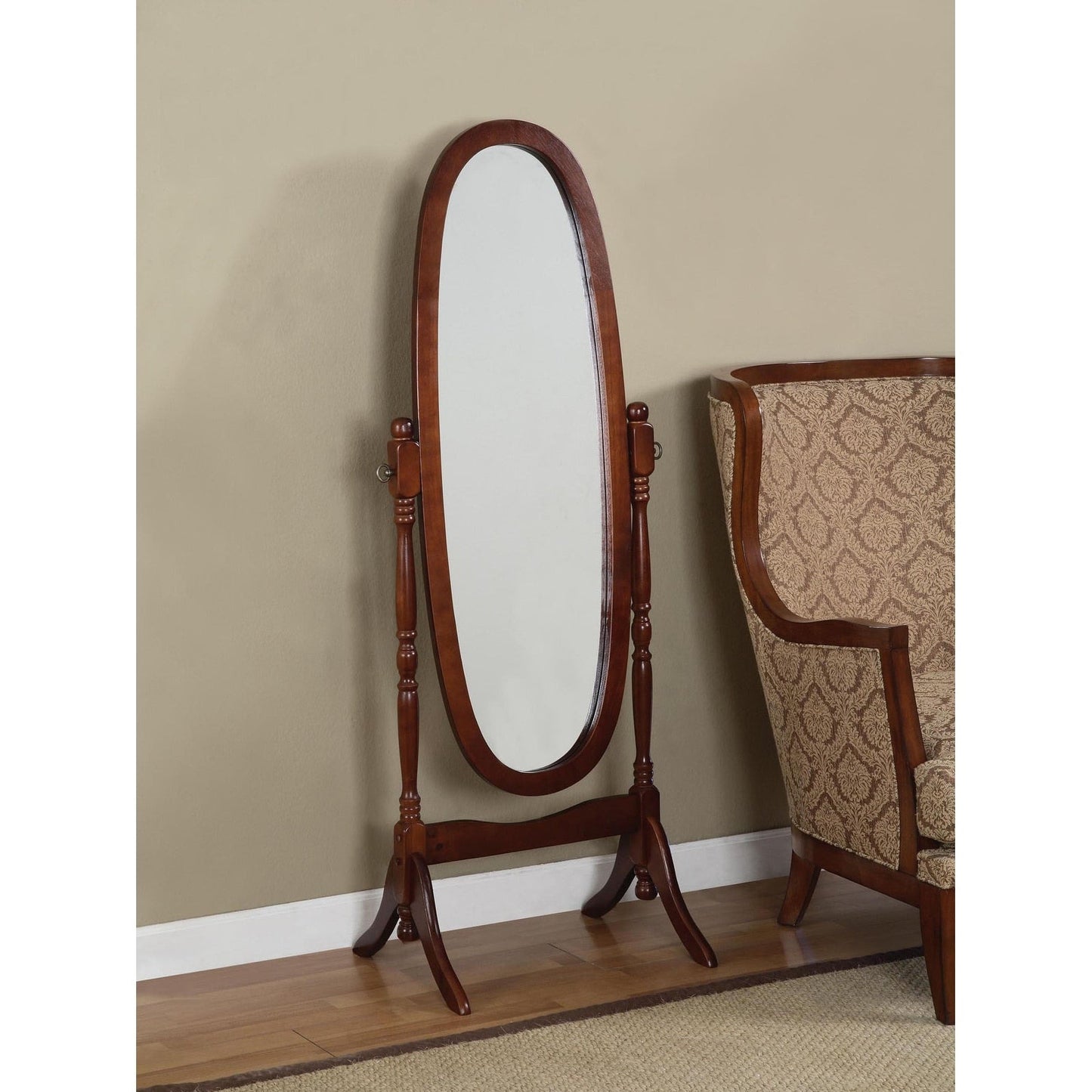 GTU Furniture Swivel Adjustable Full-Length Standing Oval Wood Cheval Floor Mirror