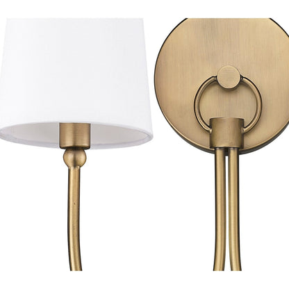 Traditional Rustic 2-Light Sconce in Aged Brass With Shade