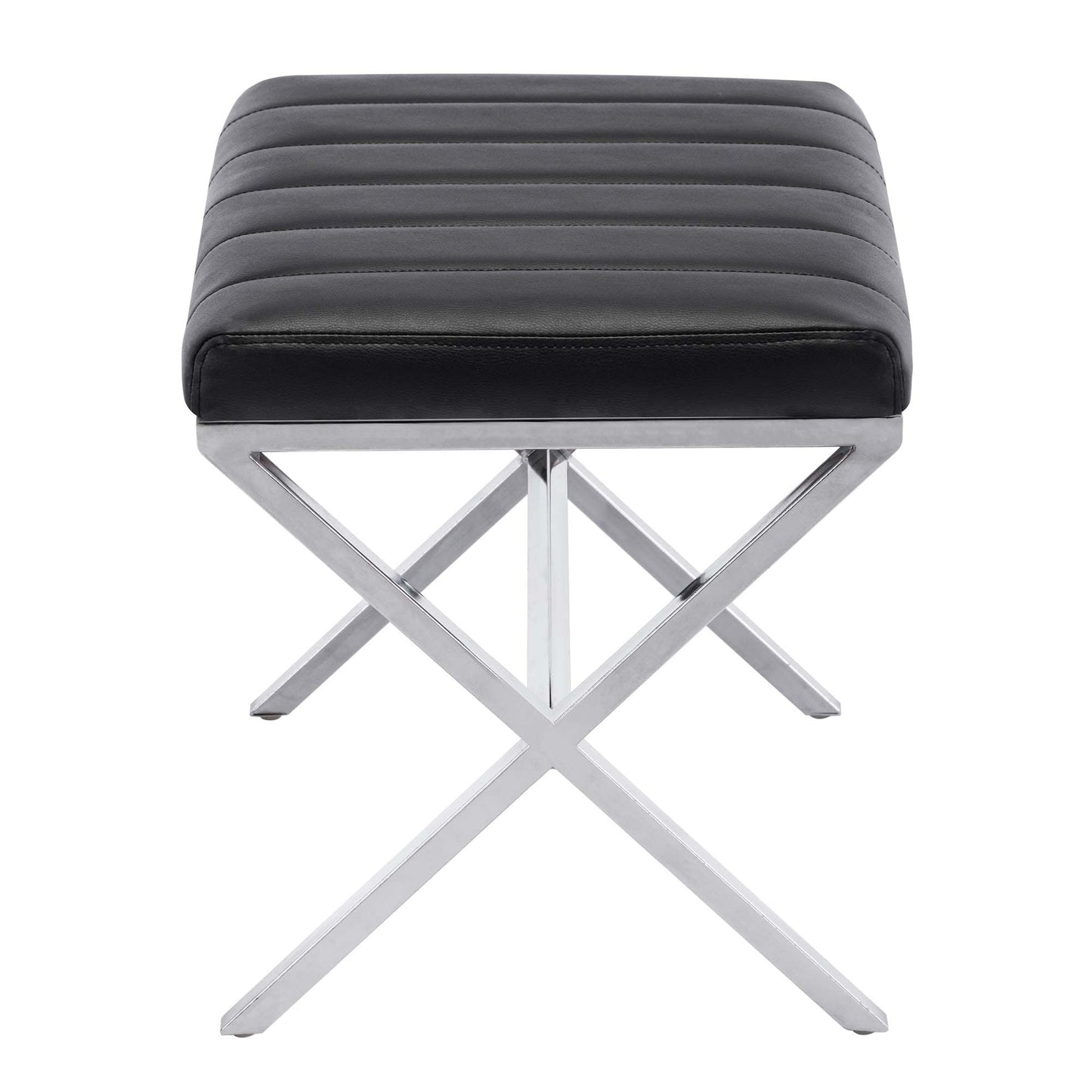 Tufted Faux Leather Vanity Bench with Metal X Legs