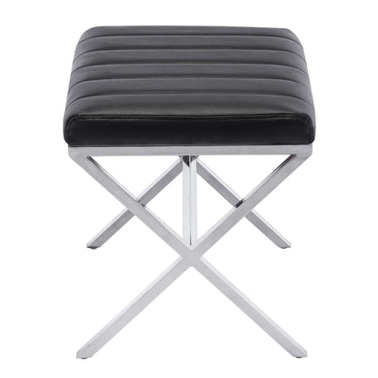 Tufted Faux Leather Vanity Bench with Metal X Legs