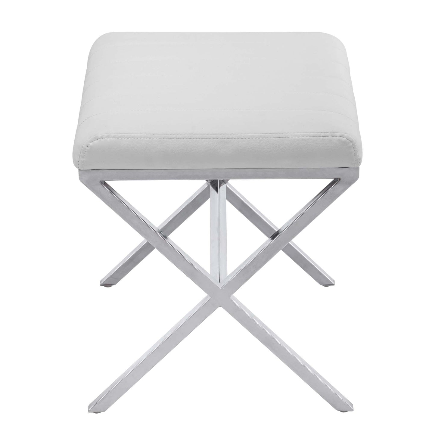 Tufted Faux Leather Vanity Bench with Metal X Legs