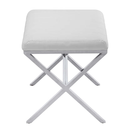 Tufted Faux Leather Vanity Bench with Metal X Legs