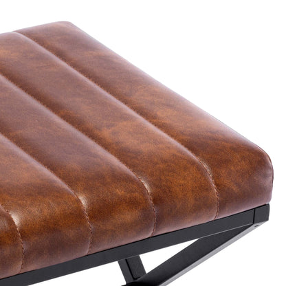 Tufted Faux Leather Vanity Bench with Metal X Legs