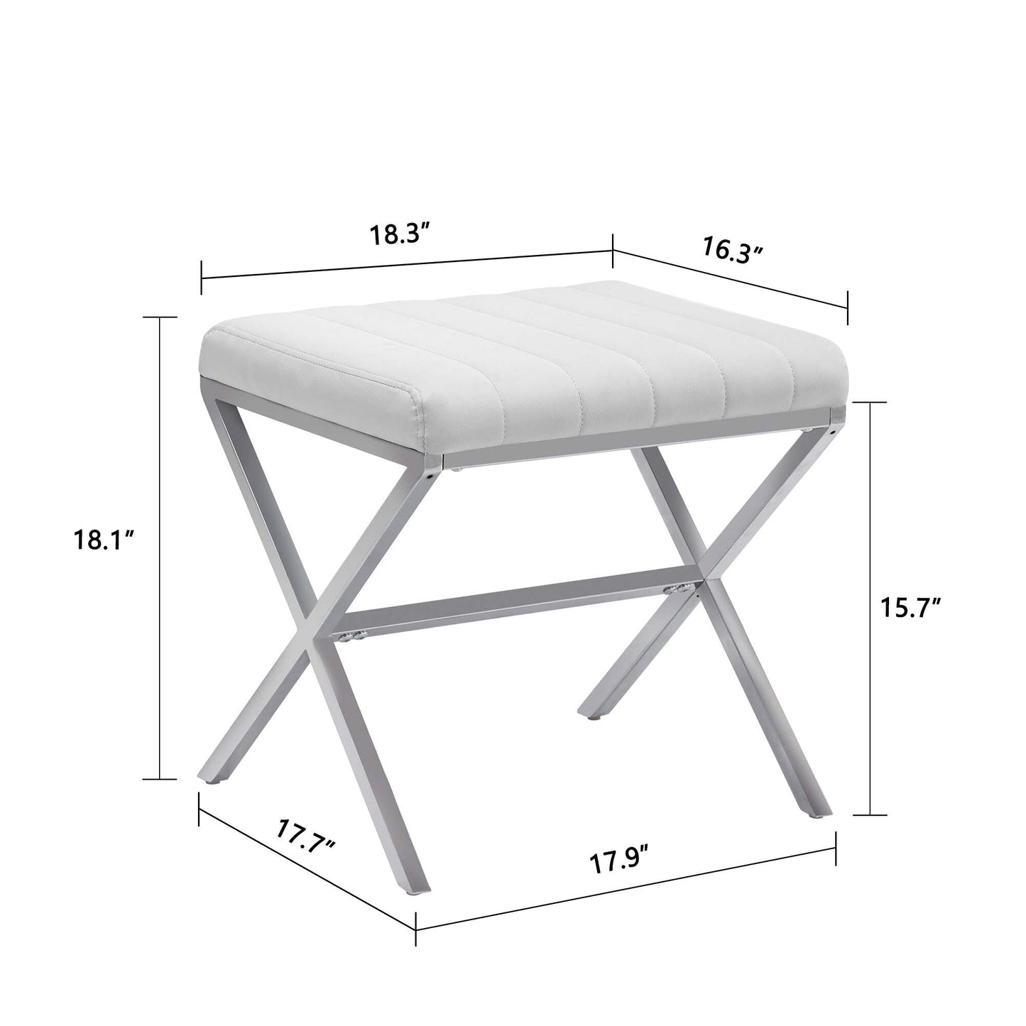 Tufted Faux Leather Vanity Bench with Metal X Legs