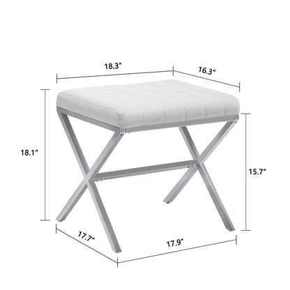 Tufted Faux Leather Vanity Bench with Metal X Legs