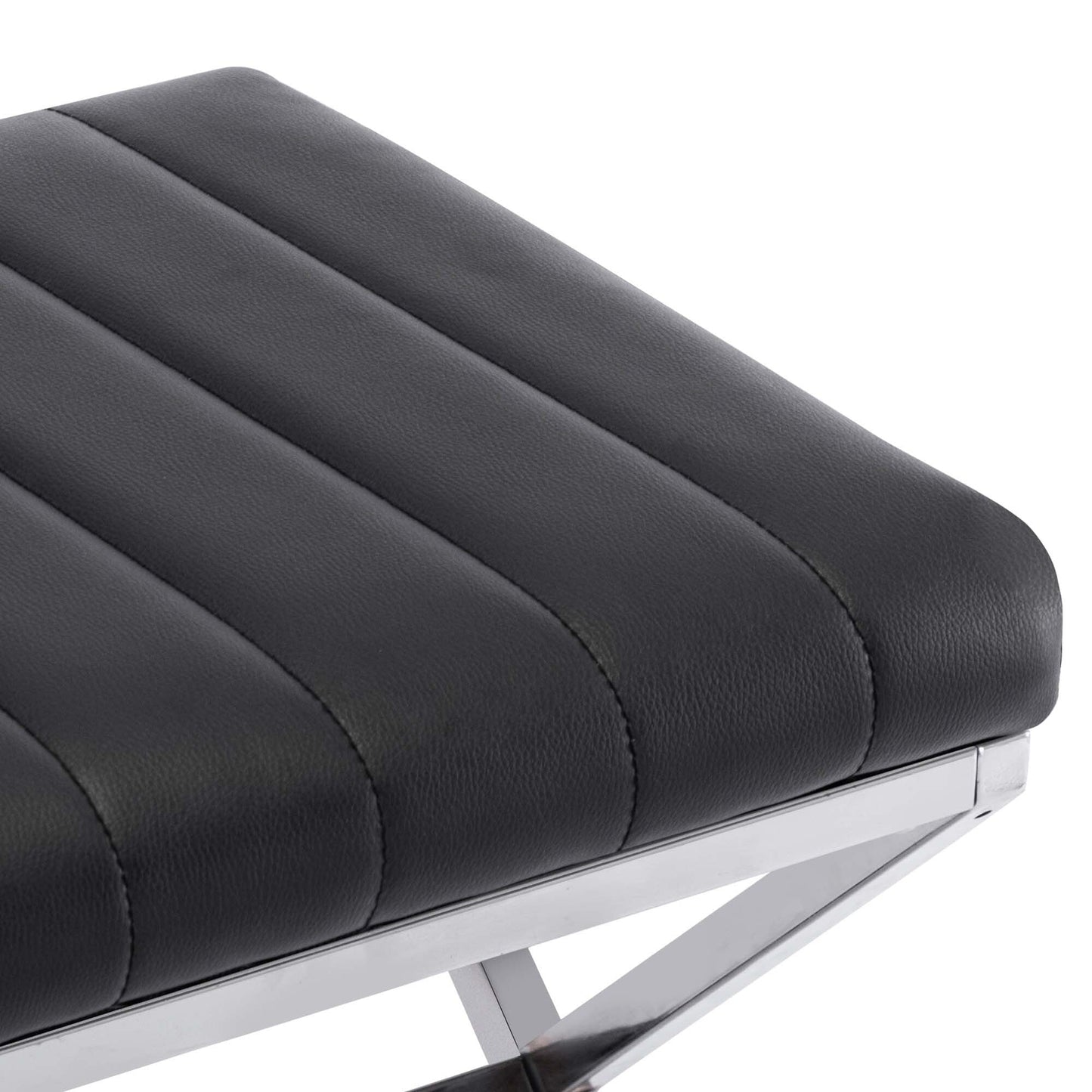Tufted Faux Leather Vanity Bench with Metal X Legs