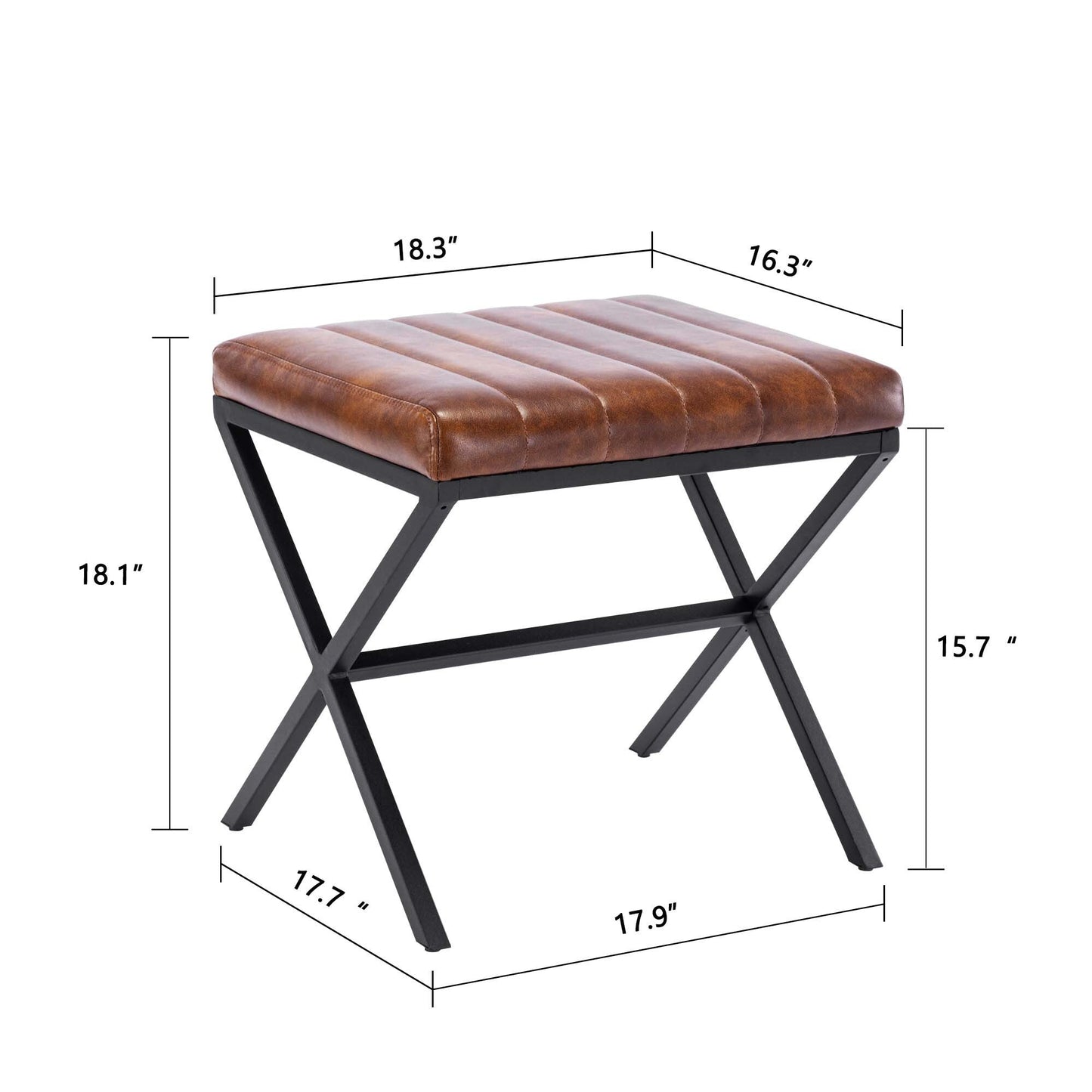 Tufted Faux Leather Vanity Bench with Metal X Legs