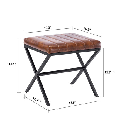Tufted Faux Leather Vanity Bench with Metal X Legs