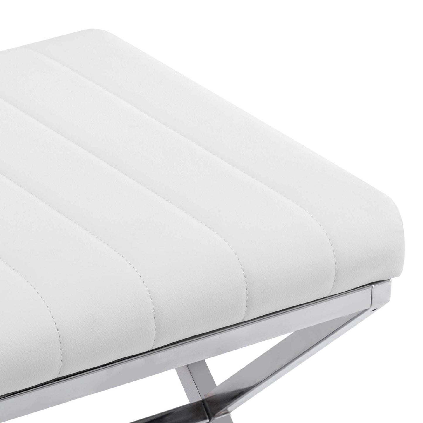 Tufted Faux Leather Vanity Bench with Metal X Legs