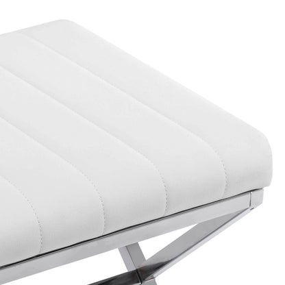 Tufted Faux Leather Vanity Bench with Metal X Legs