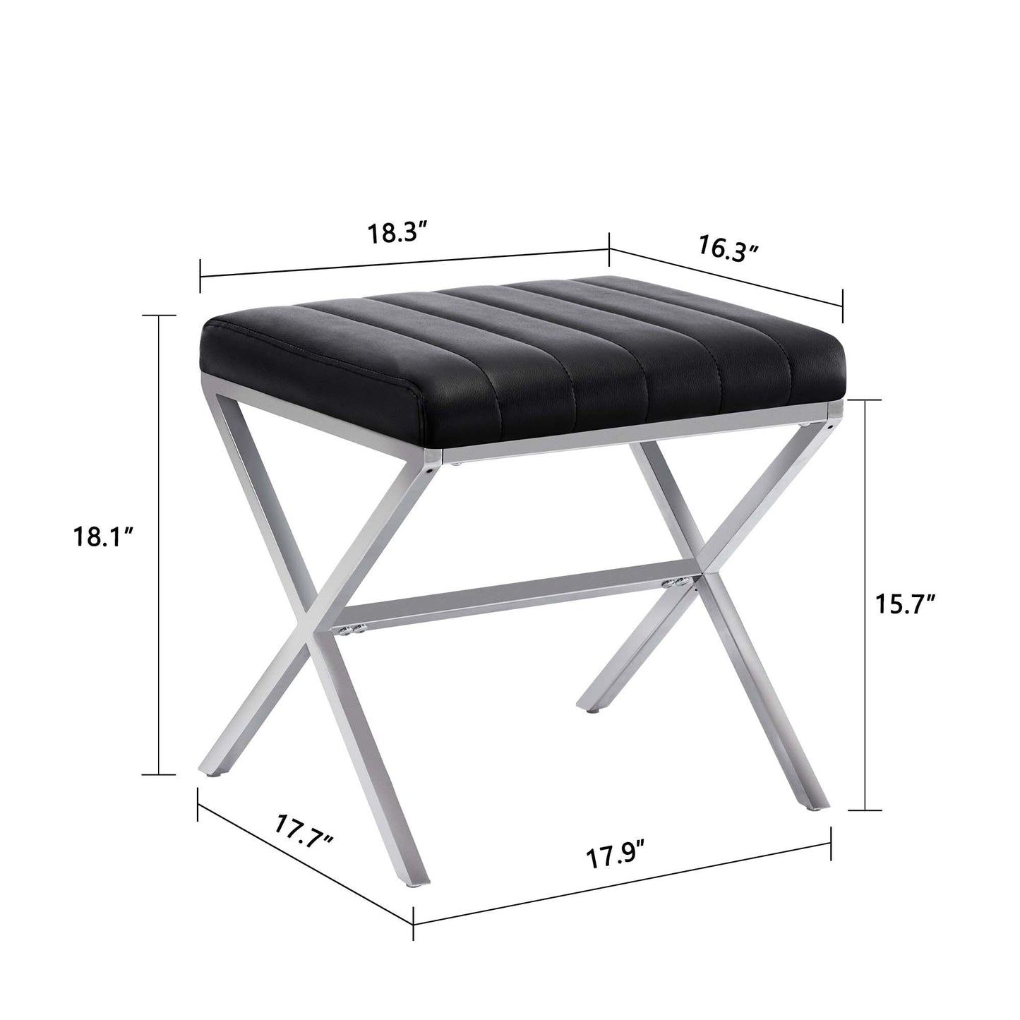 Tufted Faux Leather Vanity Bench with Metal X Legs