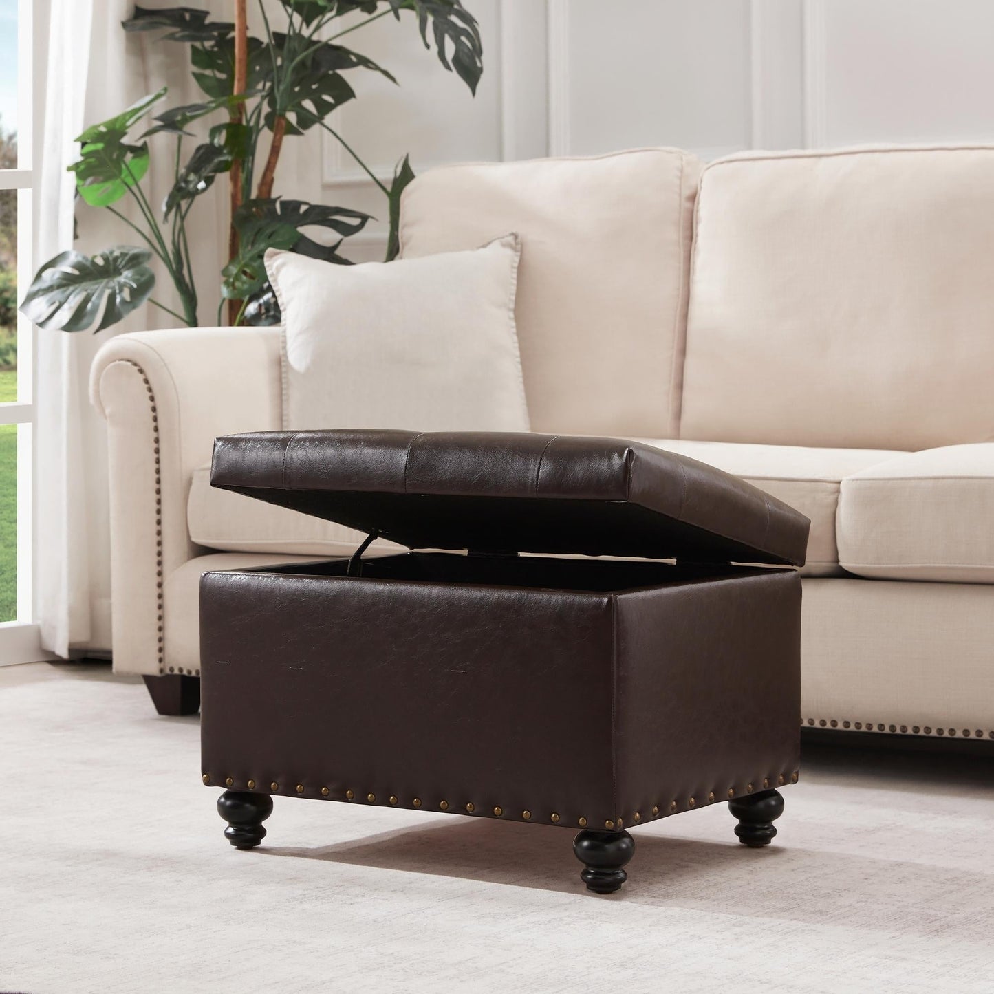 Tufted Storage Ottoman Bench, Rectangular Footstool